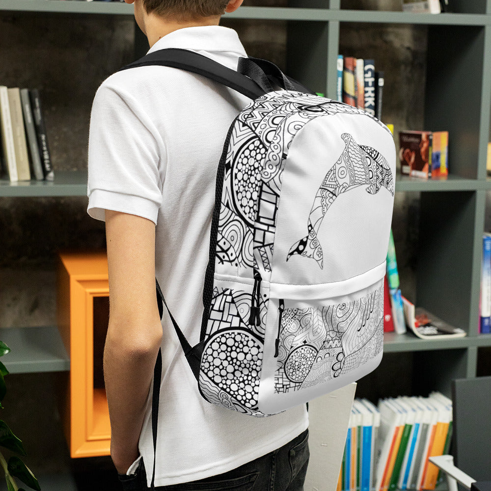 Mandala Zentangle Dolphin Backpack