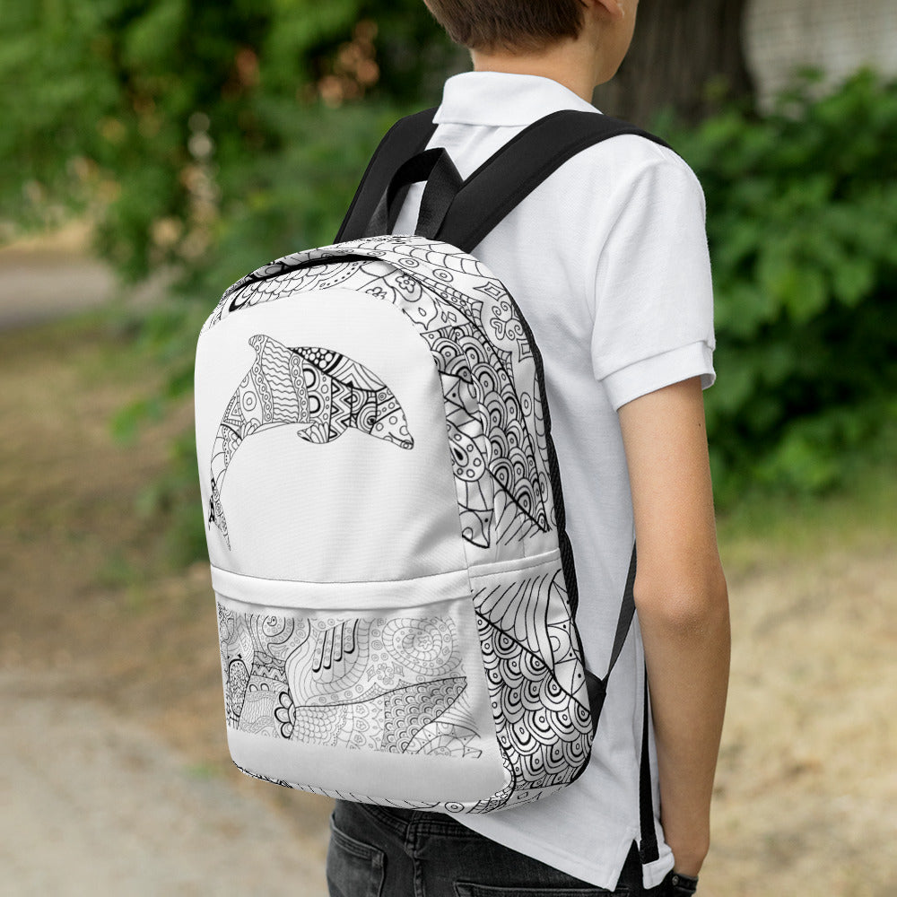 Mandala Zentangle Dolphin Backpack